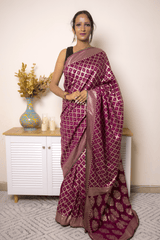 Magenta Banarasi Brocade Silk Saree with Gold Zari - IMG_1349