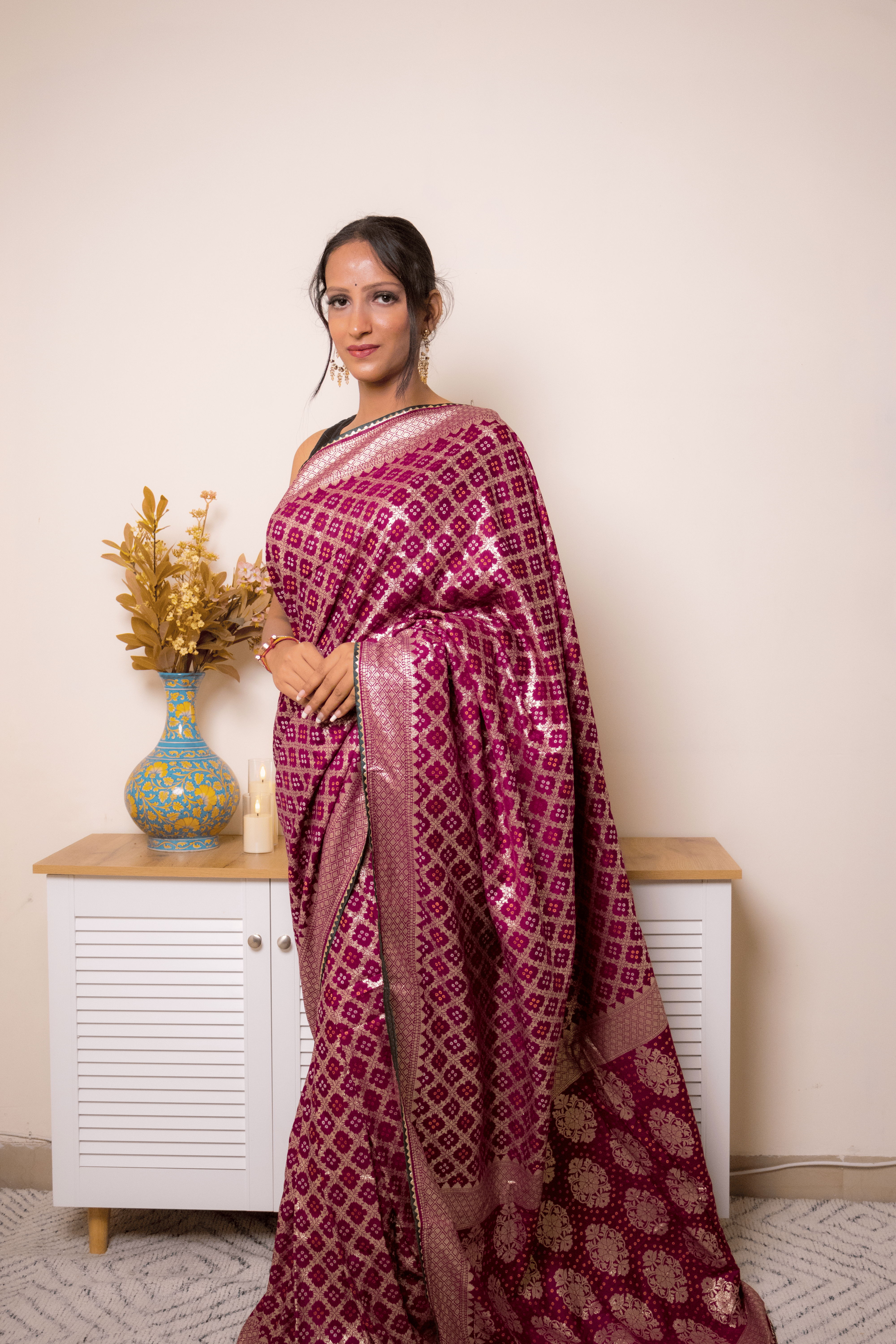 Magenta Banarasi Brocade Silk Saree with Gold Zari - IMG_1352