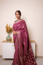 Magenta Banarasi Brocade Silk Saree with Gold Zari - IMG_1352