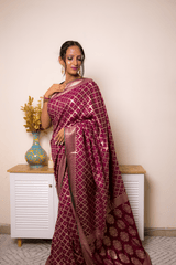 Magenta Banarasi Brocade Silk Saree with Gold Zari - IMG_1353