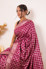 Magenta Banarasi Brocade Silk Saree with Gold Zari - IMG_1364