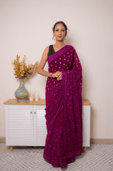 Wine Embroidered Georgette Saree with Gold Buti - IMG_1369