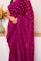 Wine Embroidered Georgette Saree with Gold Buti - IMG_1375