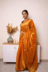 Orange Pure Silk Saree with Gold Zari Paisley Border - IMG_1395