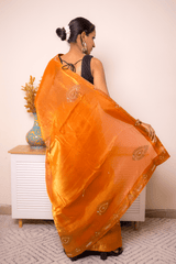 Orange Pure Silk Saree with Gold Zari Paisley Border - IMG_1400