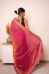Magenta-Copper Tissue Silk Saree with Embroidered Zari Border - IMG_1457