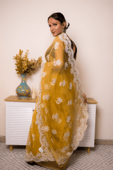 Mustard Lucknowi Chikankari Organza Saree - IMG_1475