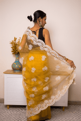 Mustard Lucknowi Chikankari Organza Saree - IMG_1476