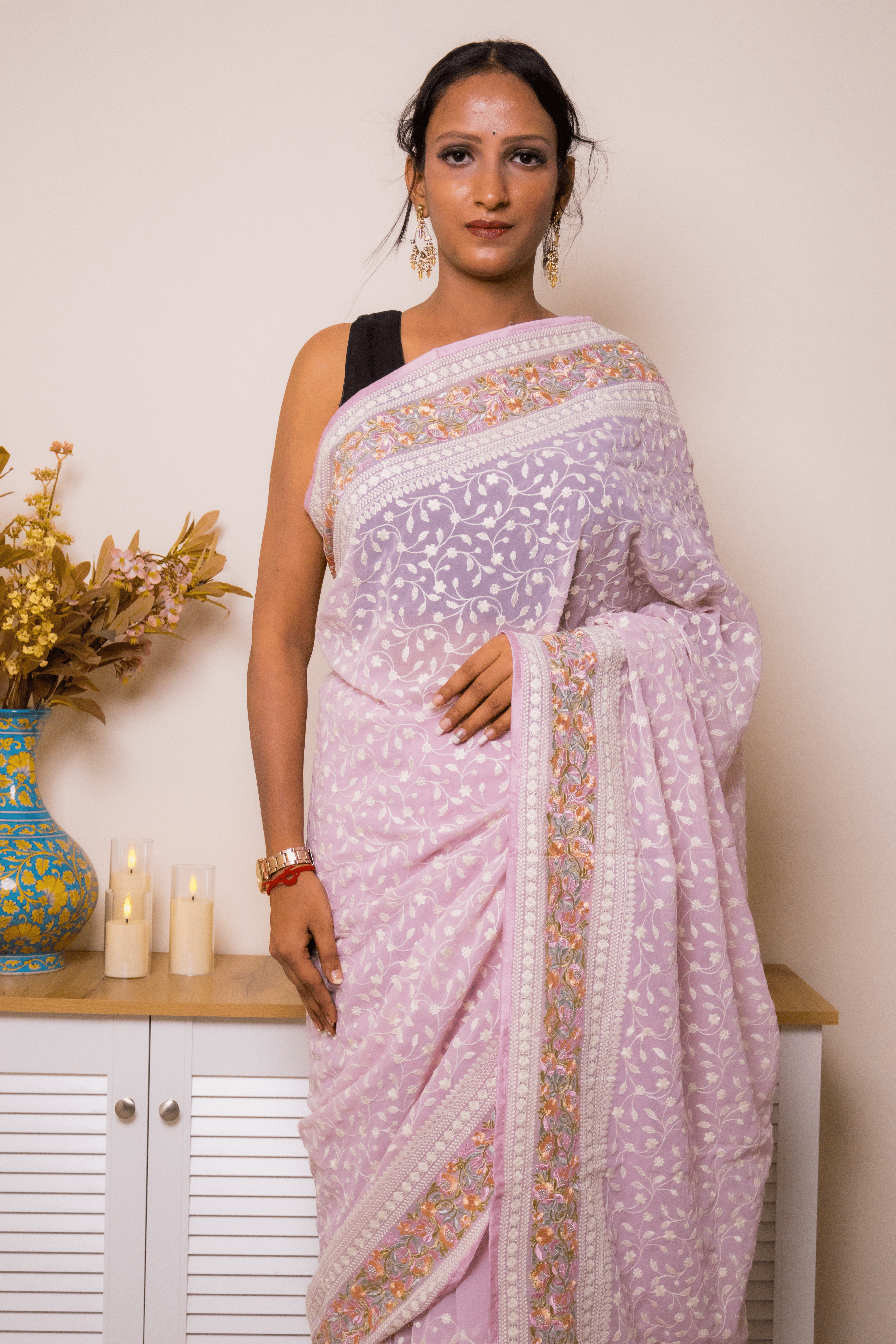 Lilac Lucknawi Chikankari Georgette Saree - IMG_1491