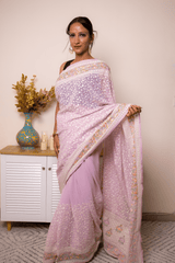 Lilac Lucknawi Chikankari Georgette Saree - IMG_1495