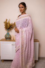 Lilac Lucknawi Chikankari Georgette Saree - IMG_1496