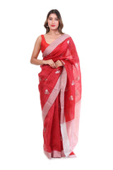 Lotus Jari Butti Pure Silk Chanderi Handloom Saree