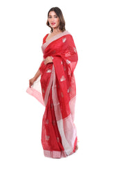 Lotus Jari Butti Pure Silk Chanderi Handloom Saree
