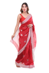 Lotus Jari Butti Pure Silk Chanderi Handloom Saree