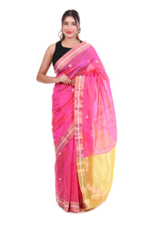 Hot Pink Floral Chanderi Handloom Saree