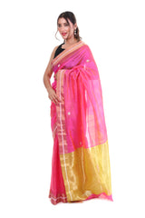 Hot Pink Floral Chanderi Handloom Saree