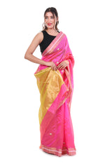 Hot Pink Floral Chanderi Handloom Saree