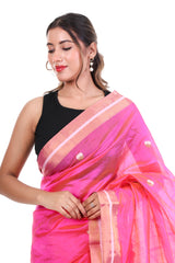 Hot Pink Floral Chanderi Handloom Saree