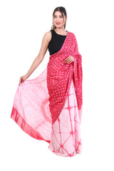Carnation Pink Shibori X Bandhani Saree