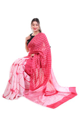 Carnation Pink Shibori X Bandhani Saree