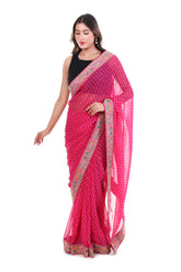 Fuchsia Pink Bandhani Saree