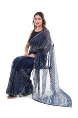 Indigo Dabbu Print Saree