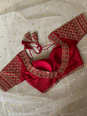 Elegant Red Embellished Blouse for Sarees - IMG_7834