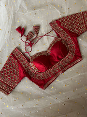 Elegant Red Embellished Blouse for Sarees - IMG_7836