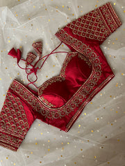 Elegant Red Embellished Blouse for Sarees - IMG_7838