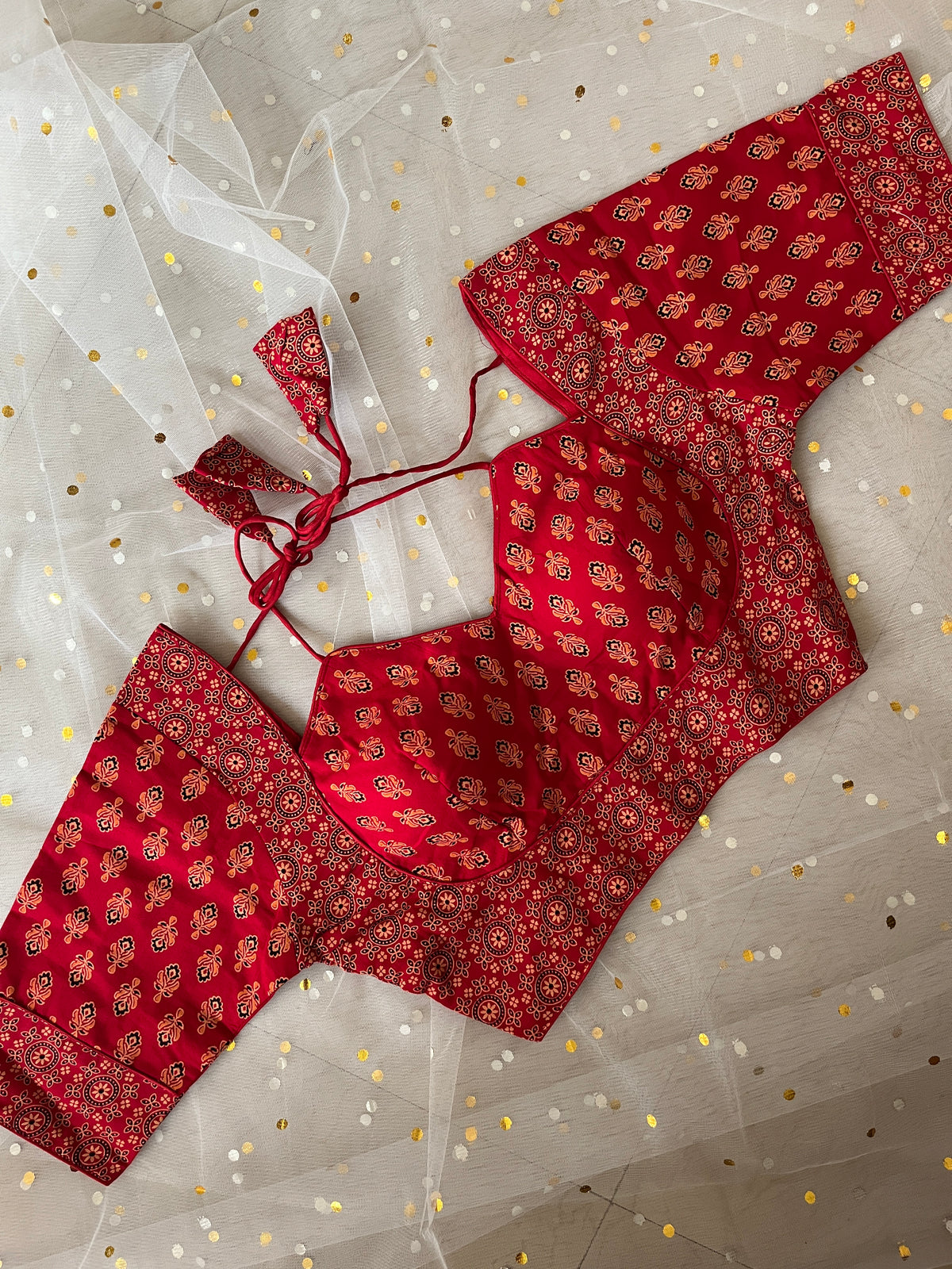 Vibrant Red Printed Blouse for Sarees - IMG_7841