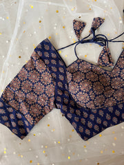 Navy Floral Blouse for Elegant Sarees