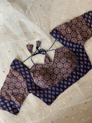 Navy Floral Blouse for Elegant Sarees
