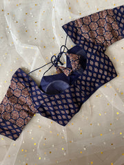 Navy Floral Blouse for Elegant Sarees