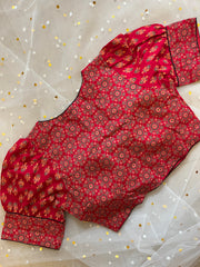Elegant Red Printed Blouse for Sarees