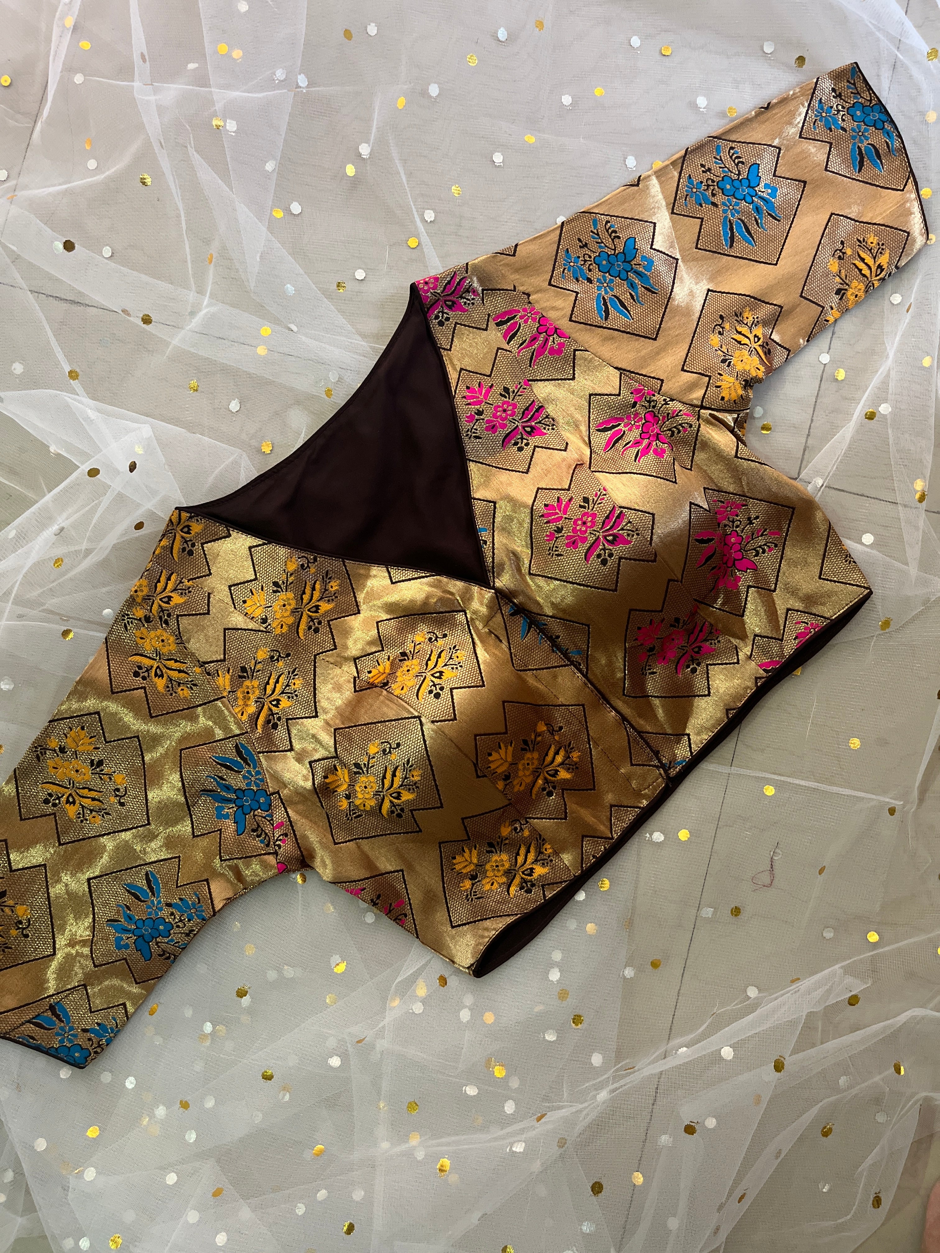 Elegant Gold Floral Blouse for Sarees - IMG_8101