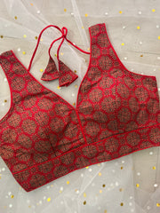 Vibrant Red Printed Blouse for Sarees - IMG_8135