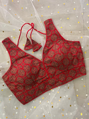 Vibrant Red Printed Blouse for Sarees - IMG_8137