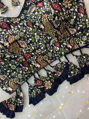 Elegant Navy Floral Blouse with Tassels - IMG_8143