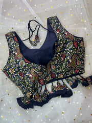 Elegant Navy Floral Blouse with Tassels - IMG_8144