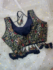 Elegant Navy Floral Blouse with Tassels - IMG_8146