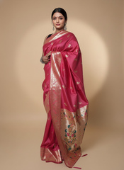 Rani Pink Paithani Silk Saree With Multicolor Zari Pallu (VS-ZFY355) - 2