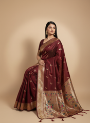 Marron Paithani Silk Saree With Multicolor Zari Pallu (VS-ZFY355) - 7
