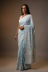 Lucknawi Chikankari Georgette Saree in Sky Blue