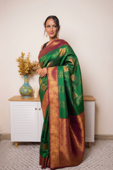 Fuchsia Paithani Silk Saree with Gold Zari Border — light_green_red - 1