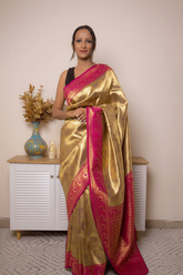 Gold-Pink Paithani Silk Saree with Heavy Border