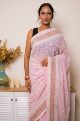 Lilac Lucknawi Chikankari Georgette Saree — baby-pink - 1