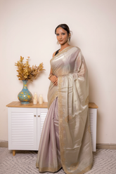 Lavender Muted Lilac Tissue Silk Saree With Gold Paisley Border (VS-YKS775) - 1