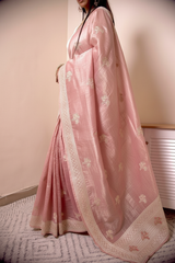 Chikankari with Zari Buta Border in Fuchsia — Dusty-Rose-pink - 2