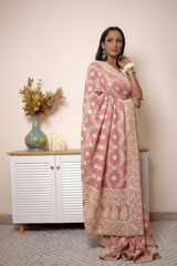 Lucknawi Chikankari Georgette Saree in Sky Blue — dusty-rose-pink - 2