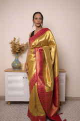Gold-Pink Paithani Silk Saree with Heavy Border